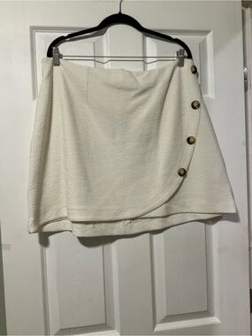 Anthropologie Cream Faux-Wrap Mini Skirt with Side Buttons